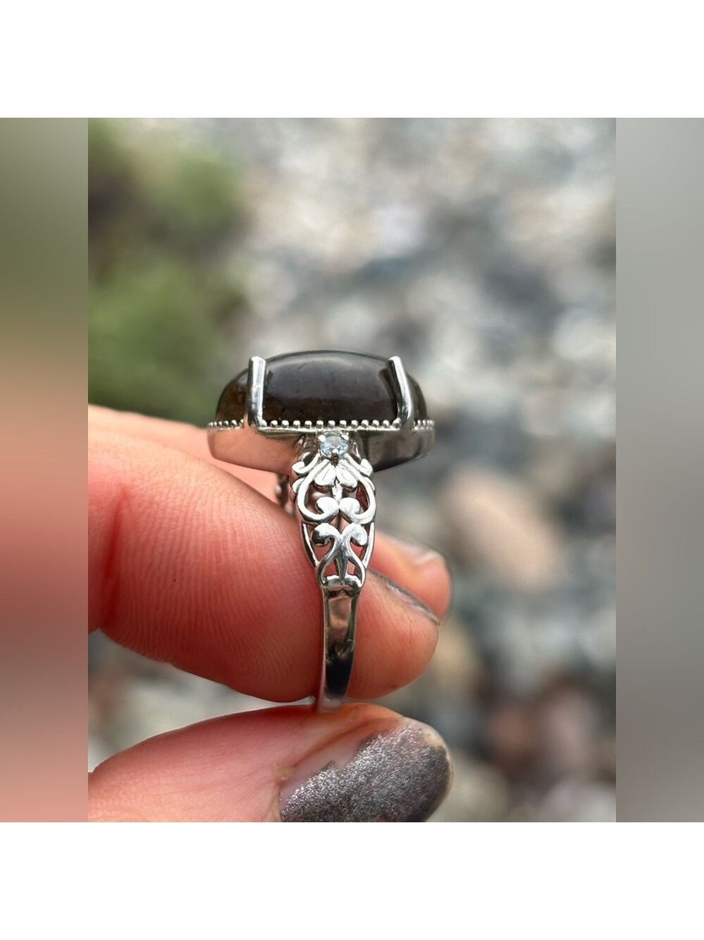 Blue Flash Labradorite Ring • Platinum-Plated • Genuine Topaz • Size 7 (Karis) - Picture 6 of 14